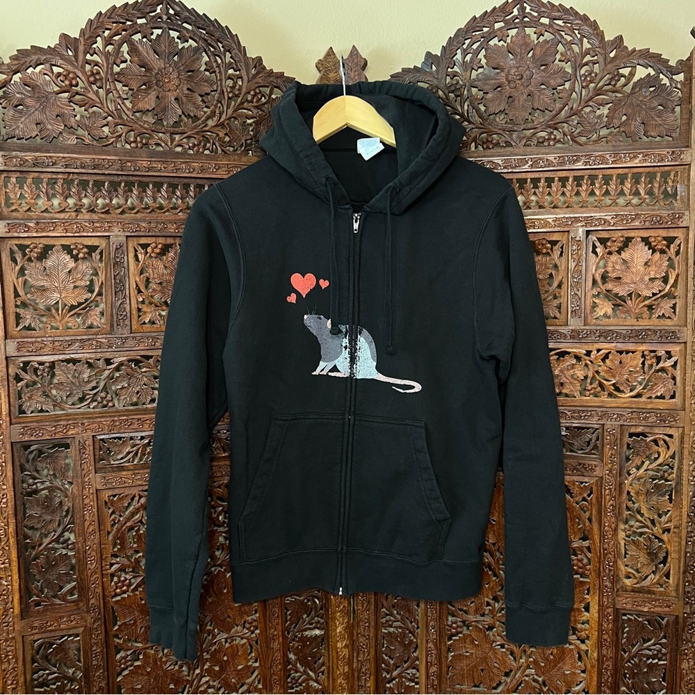 Rat Lover Hoodie Small Black Zip Up Hoodie Pet Rat Graphic Port & Company